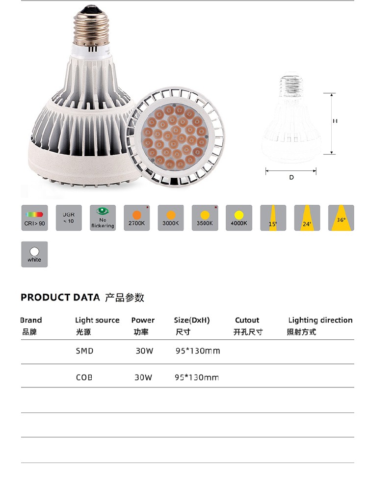 PAR30射燈-不帶風(fēng)扇SMD貼片款